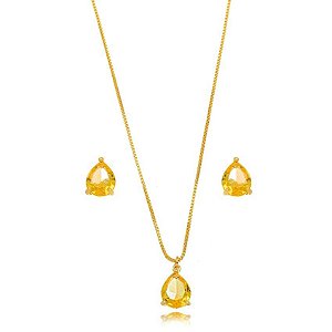 Conjunto gota citrino dourado
