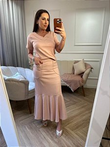 Conjunto em linho com saia Pompéia