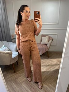 Conjunto tricô manga curta e calça