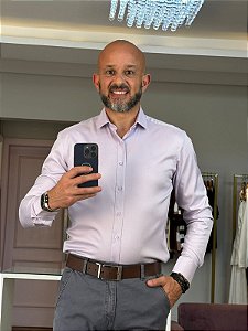 Camisa social masculina slim fit fibra de bambu vichy lilas