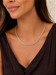 Colar riviera baguete cristais dourado