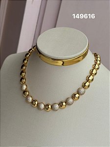 Chocker bolas micro zircônia dourado