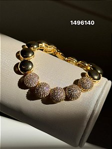 Pulseira micro zircônia dourado