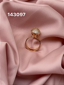 Anel bola micro zircônia dourado 18