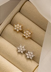Brinco flor cristais dourado