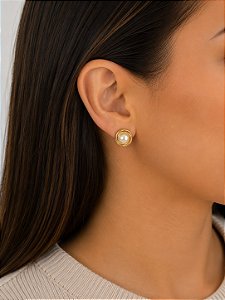 Brinco de pressão pérola dourado