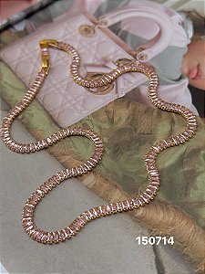 Colar riviera baguete rosa quartzo dourado