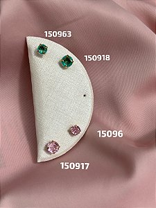 Brinco ponto de luz dourado rosa quartzo