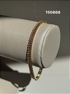 Pulseira riviera baguete cristal dourado