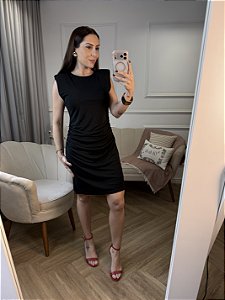 Vestido midi crepe com franzido Karla