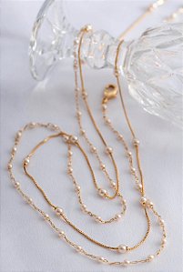 Colar pérolas liso dourado