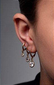 Brinco trio argola cristais dourado