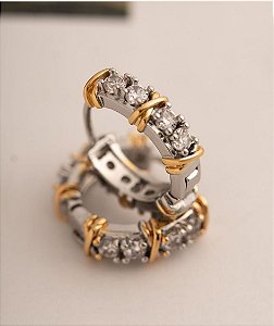 Brinco argola x cristais bicolor