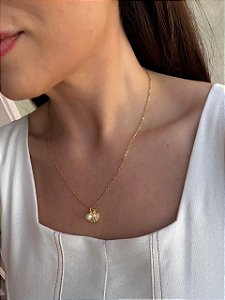 Choker concha pérola liso dourado