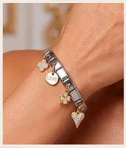 Pulseira inox pingentes bicolor