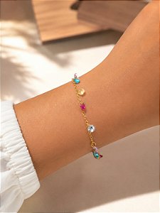 Pulseira cristais colors dourado