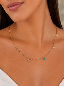 Choker cristais color dourado
