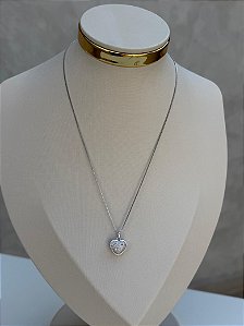 Colar relicário coração micro zircônia branco