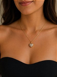 Colar relicário coração micro zircônia