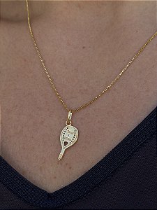 Colar raquete micro zircônia dourado