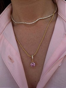 Pingente redondo DOU rosa quartz