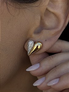 Brinco coração micro zircônia Bicolor