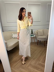 Saia de crepe longa poá Gisele
