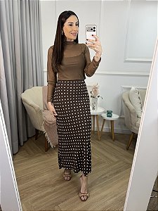 Saia de crepe longa poá Gisele