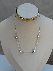 Choker pérola e bola lisa branco