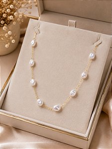 choker pérola dourado
