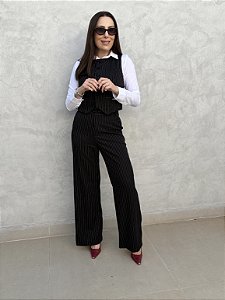 Conjunto alfaiataria risca de giz colete e calça Adriana