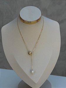 Colar bola pérola dourado