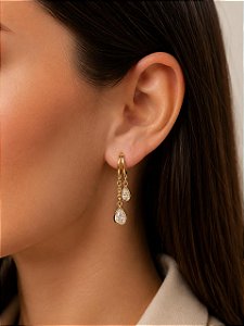 Brinco argola dupla com gota dourado