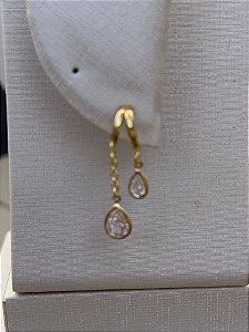 Brinco argola dupla com gota dourado
