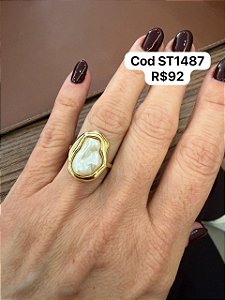 Anel madrepérola dourado