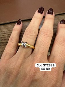 Anel detalhe em x bicolor