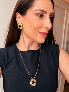 Brinco orgânico gota média esmaltado preto