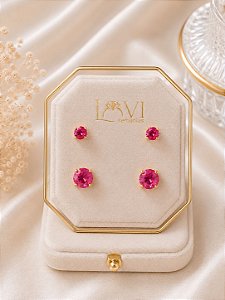 Dupla de brincos crav. pink dourado