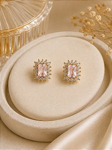 Brinco crav. rosa dourado