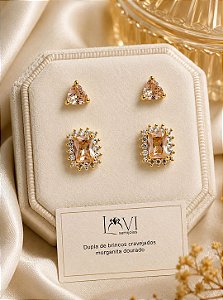 Dupla de brincos crav. morganita dourado