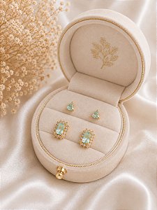 Dupla de brincos crav. aqua dourado
