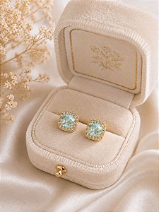Brinco crav. aqua dourado