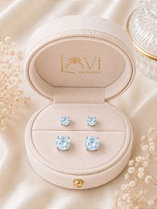 Dupla de brincos crav. aqua branco