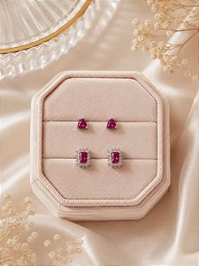 Dupla de brincos crav. pink branco