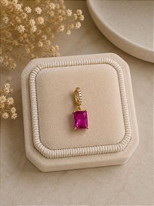 Pingente retangular pink dourado