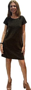 Vestido lurex manga curta - preto