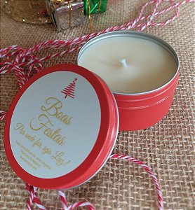 Vela Aromática de Natal, 90g, Cera Vegetal, Pote Vermelho