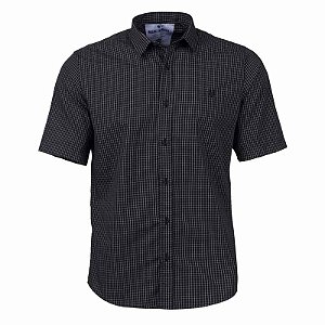 Camisa Masculina Xadrez Manga Curta Made in Mato Preta