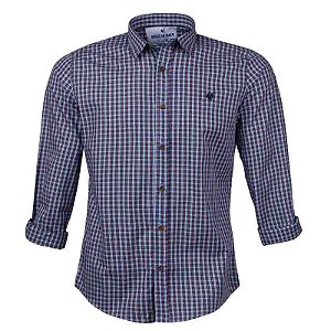 Camisa Masculina Xadrez Manga Longa Made in Mato Azul