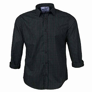 Camisa Masculina Xadrez Manga Longa Made in Mato Preta